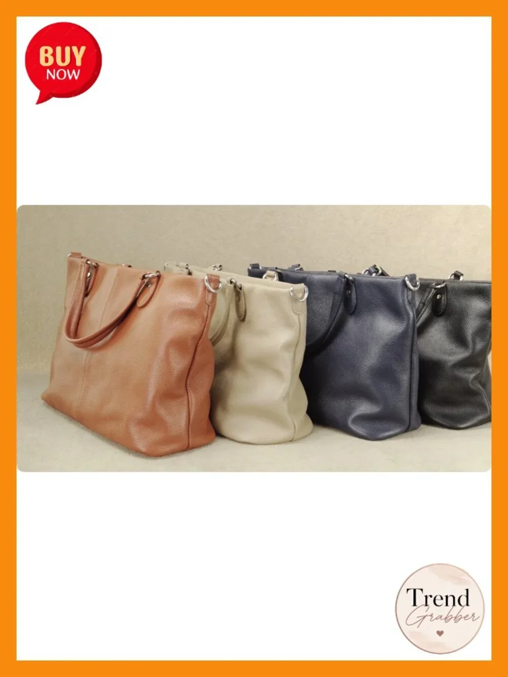 Genuine Leather Tote Bag with Zipper, Shoulder & Crossbody Strap
